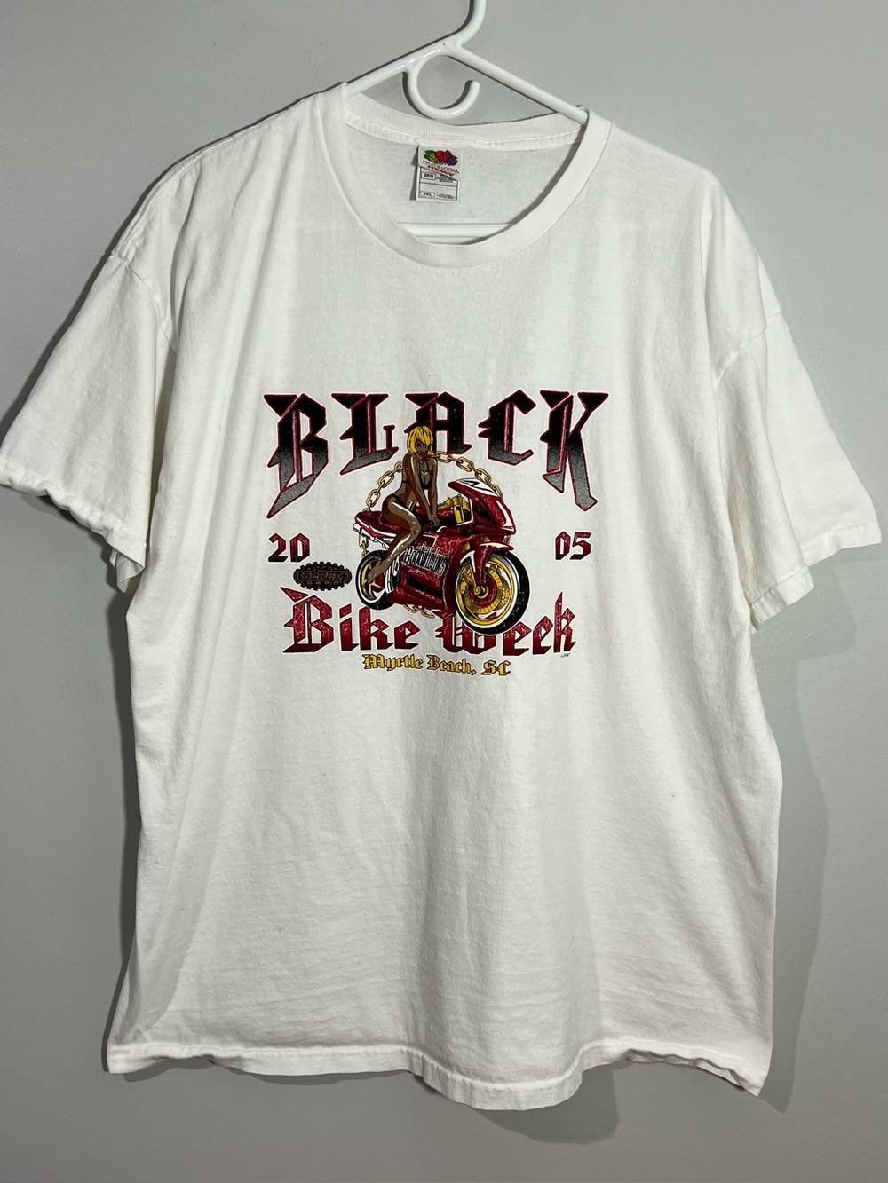 Vintage Black Bike Week 2005 Motorcycle White Short Sleeve T-Shirt Mens 2XL